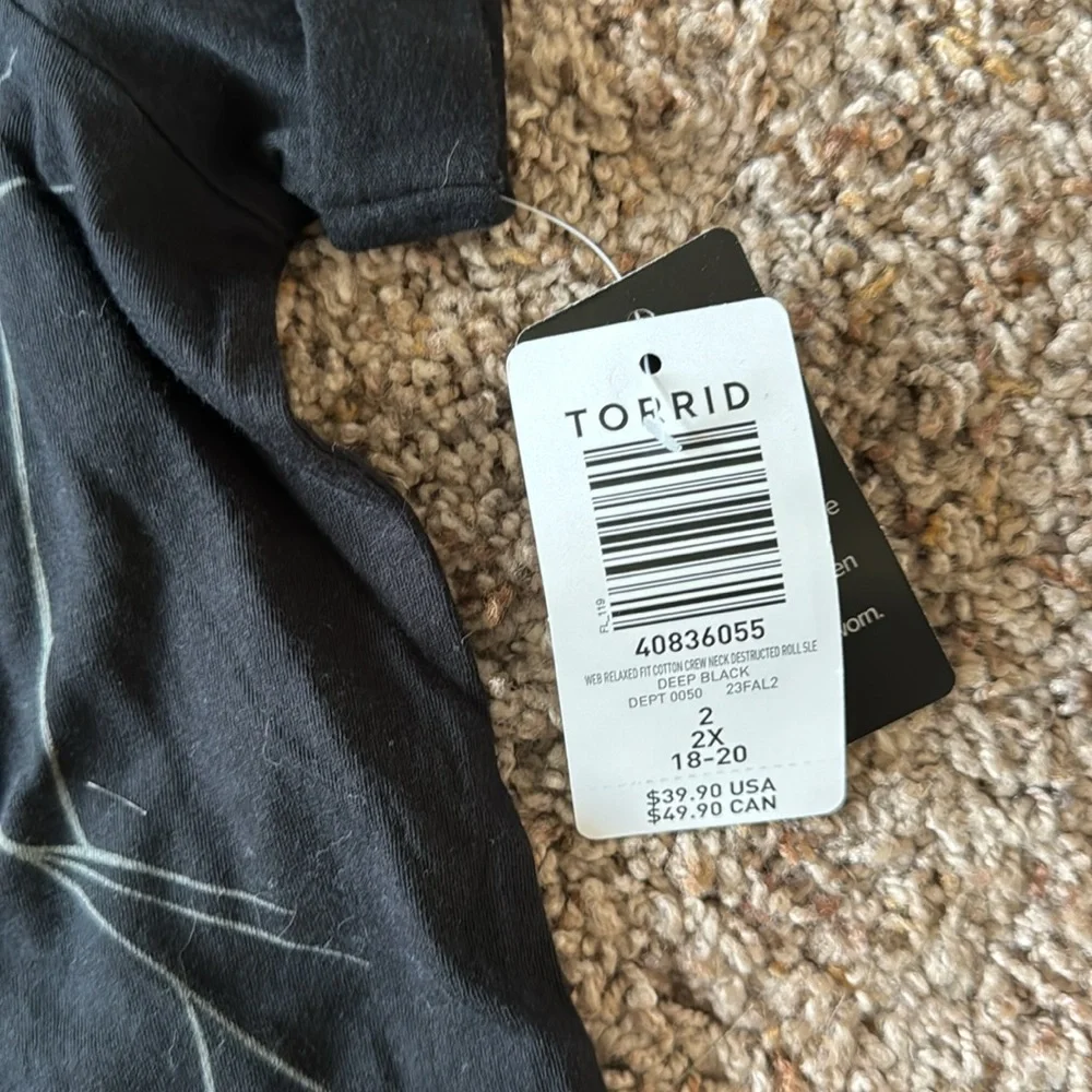 NWT Torrid Black Distressed Spiderweb Relaxed Tshirt - Size 2 - Picture 2 of 4